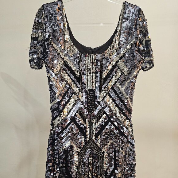 Guess by Marciano Black/Silver Sequin Cocktail Dress (Cap Sleeves) - Picture 1 of 7